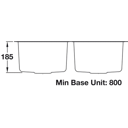 Rangemaster Atlantic Quad Undermount Double Bowl Kitchen Sink For 800mm Cabinet in  Stainless Steel Polished 56564301 Dimension