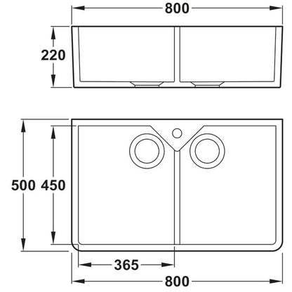 Rangemaster Belfast Belfast Mount Double Bowl Kitchen Sink For 800mm Cabinet in Ceramic Dimension