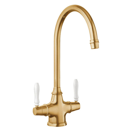 Rangemaster Belfast Mixer Tap Antique Brass With Dual Lever in Stainless Steel 56950110