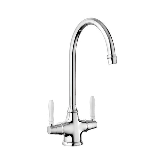 Rangemaster Belfast Mixer Tap Chrome Brushed With Dual Lever in Stainless Steel