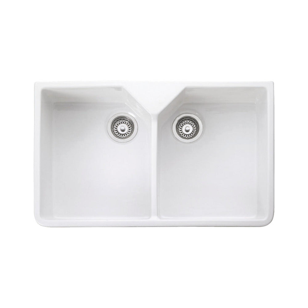 Rangemaster Belfast Mount Double Bowl Kitchen Sink for 800mm Cabinet in Ceramic