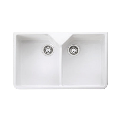 Rangemaster Belfast Mount Double Bowl Kitchen Sink for 800mm Cabinet in Ceramic