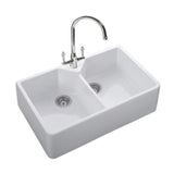 Rangemaster Belfast Mount Double Bowl Kitchen Sink for 800mm Cabinet in Ceramic
