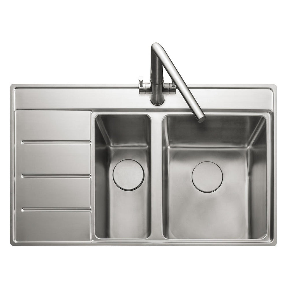 Rangemaster Boston Inset Mount Drainer Left One and Half Bowl Kitchen Sink For 600mm Cabinet in Stainless Steel 56560640