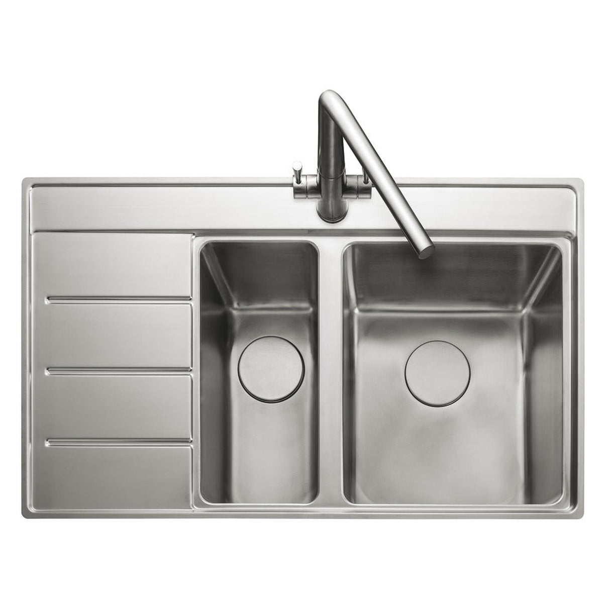Rangemaster Boston Inset Mount Drainer Left One and Half Bowl Kitchen Sink For 600mm Cabinet in Stainless Steel 56560640