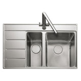 Rangemaster Boston Inset Mount Drainer Left One and Half Bowl Kitchen Sink For 600mm Cabinet in Stainless Steel 56560640