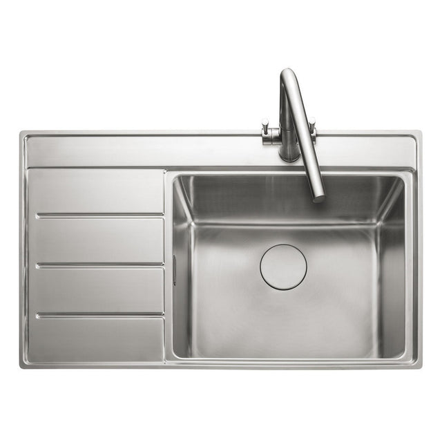 Rangemaster Boston Inset Mount Drainer Left Single Bowl Kitchen Sink For 600mm Cabinet in Stainless Steel 56560630