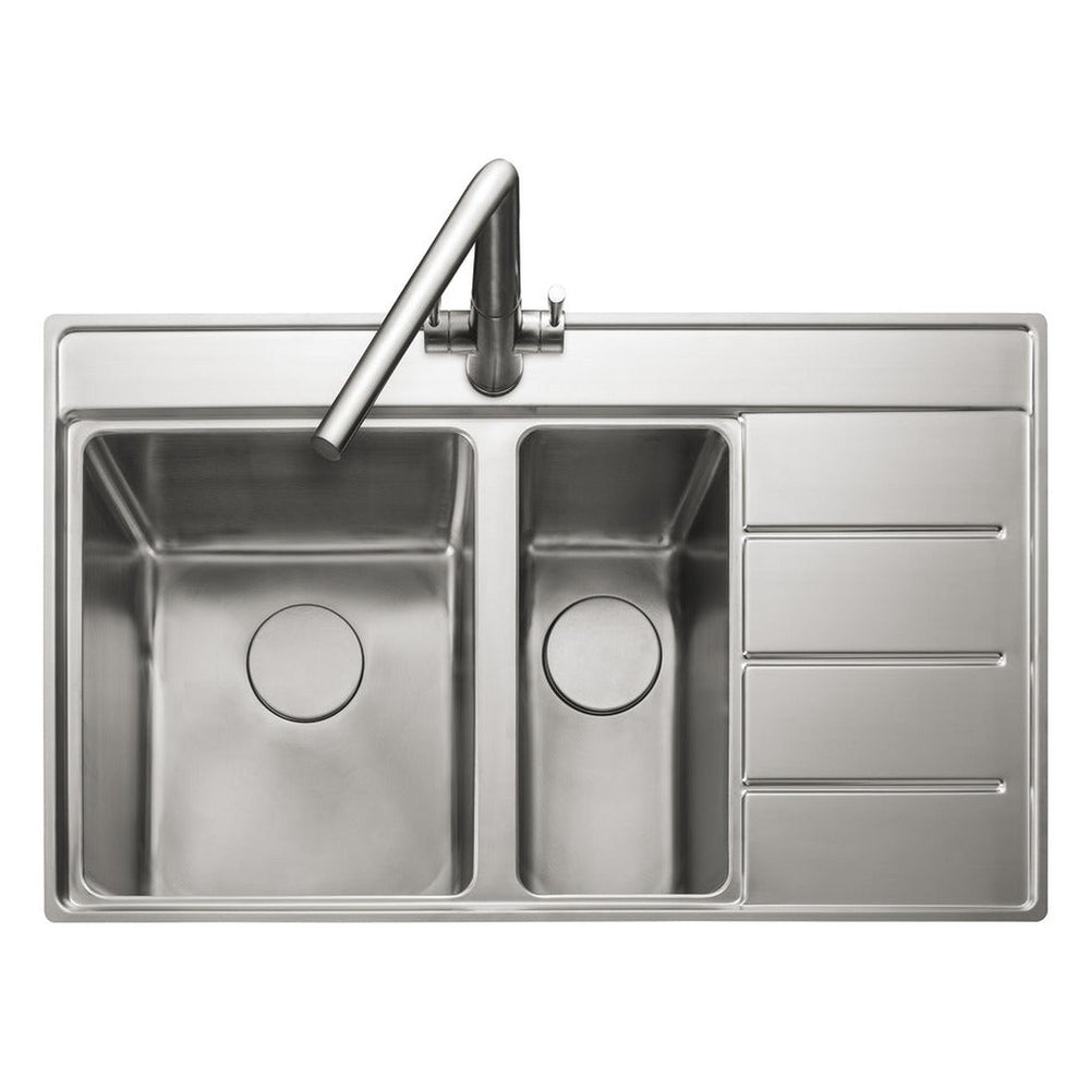Rangemaster Boston Inset Mount Drainer Right One and Half Bowl Kitchen Sink For 600mm Cabinet in Stainless Steel 56560645
