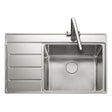 Rangemaster Boston Inset Mount Drainer Single Bowl Kitchen Sink For 600mm Cabinet in Stainless Steel Left Front View