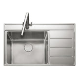 Rangemaster Boston Inset Mount Drainer Single Bowl Kitchen Sink For 600mm Cabinet in Stainless Steel Right Front View