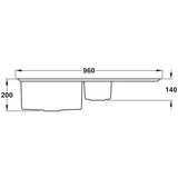 Rangemaster Cosmo Inset Mount One and Half Kitchen Sink For 600mm Cabinet in Stainless Steel Soft Brushed 56560555  Dimension