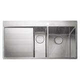 Rangemaster Cosmo Inset Mount One and Half Kitchen Sink For 600mm Cabinet in Stainless Steel Soft Brushed Left