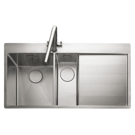 Rangemaster Cosmo Inset Mount One and Half Kitchen Sink For 600mm Cabinet in Stainless Steel Soft Brushed Right