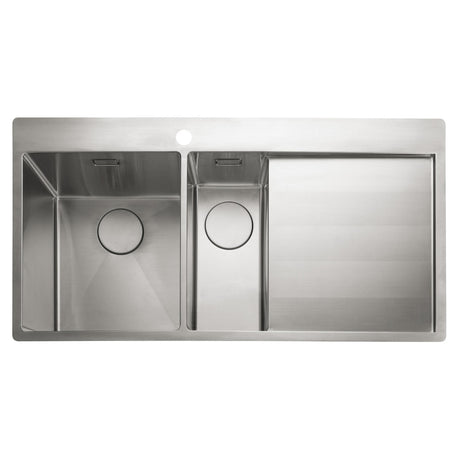Rangemaster Cosmo Inset Mount One and Half Kitchen Sink For 600mm Cabinet in Stainless Steel Soft Brushed Right