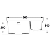 Rangemaster Cubix Undermount Inset Mount One and Half Bowl Kitchen Sink For 600mm Cabinet in Stainless Steel Dimensions