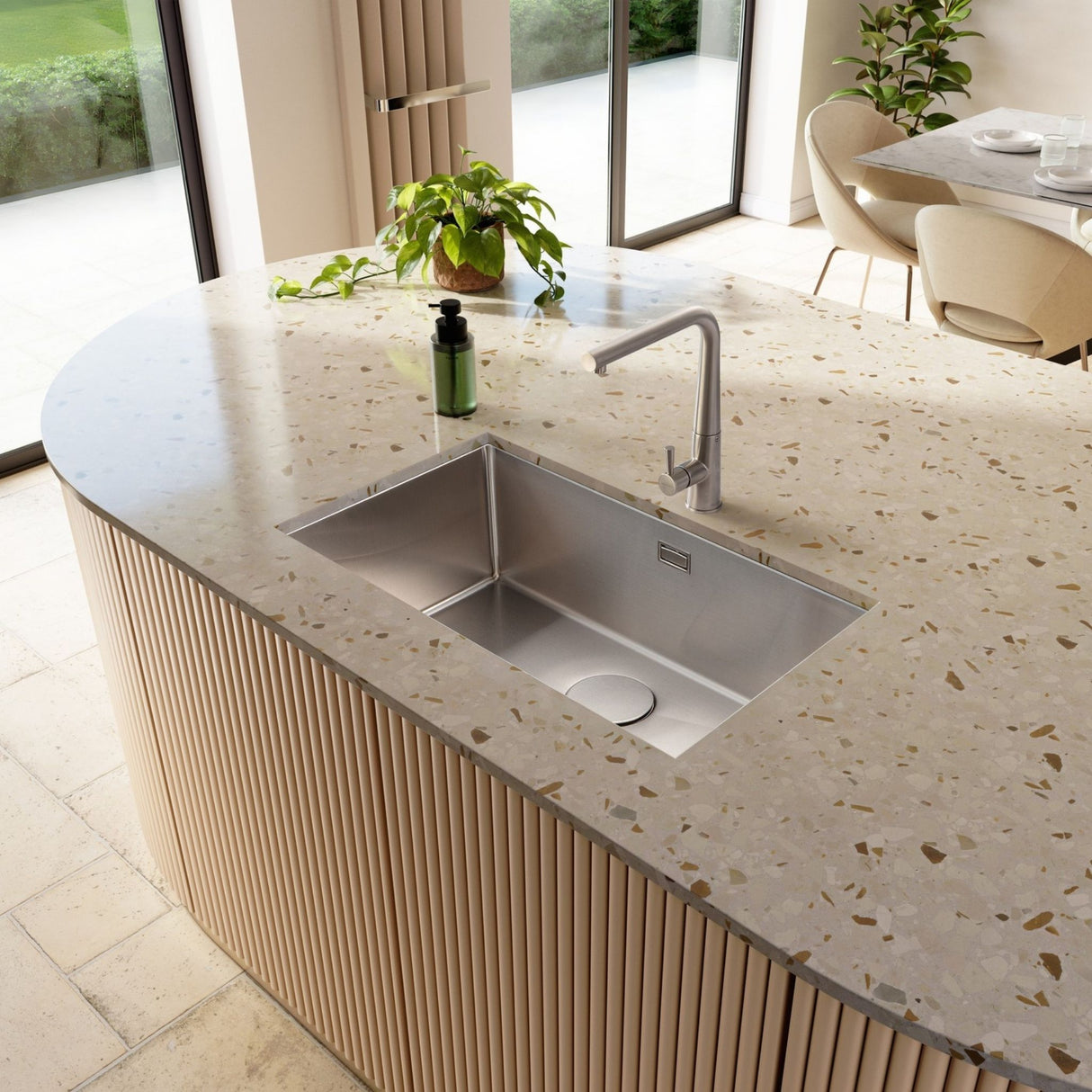 Rangemaster Cubix Undermount Inset Mount Single Bowl Kitchen Sink For 800mm Cabinet in Stainless Steel Life Style