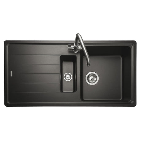 Rangemaster Elements Inset Mount One And Half Bowl Kitchen Sink For 600mm Cabinet in Granite Ash Black 57900511