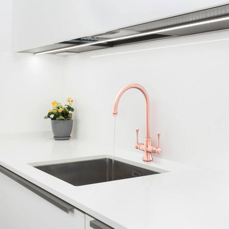 Rangemaster Estuary Mixer Tap With Dual Lever in Brass Brushed Copper Life Style