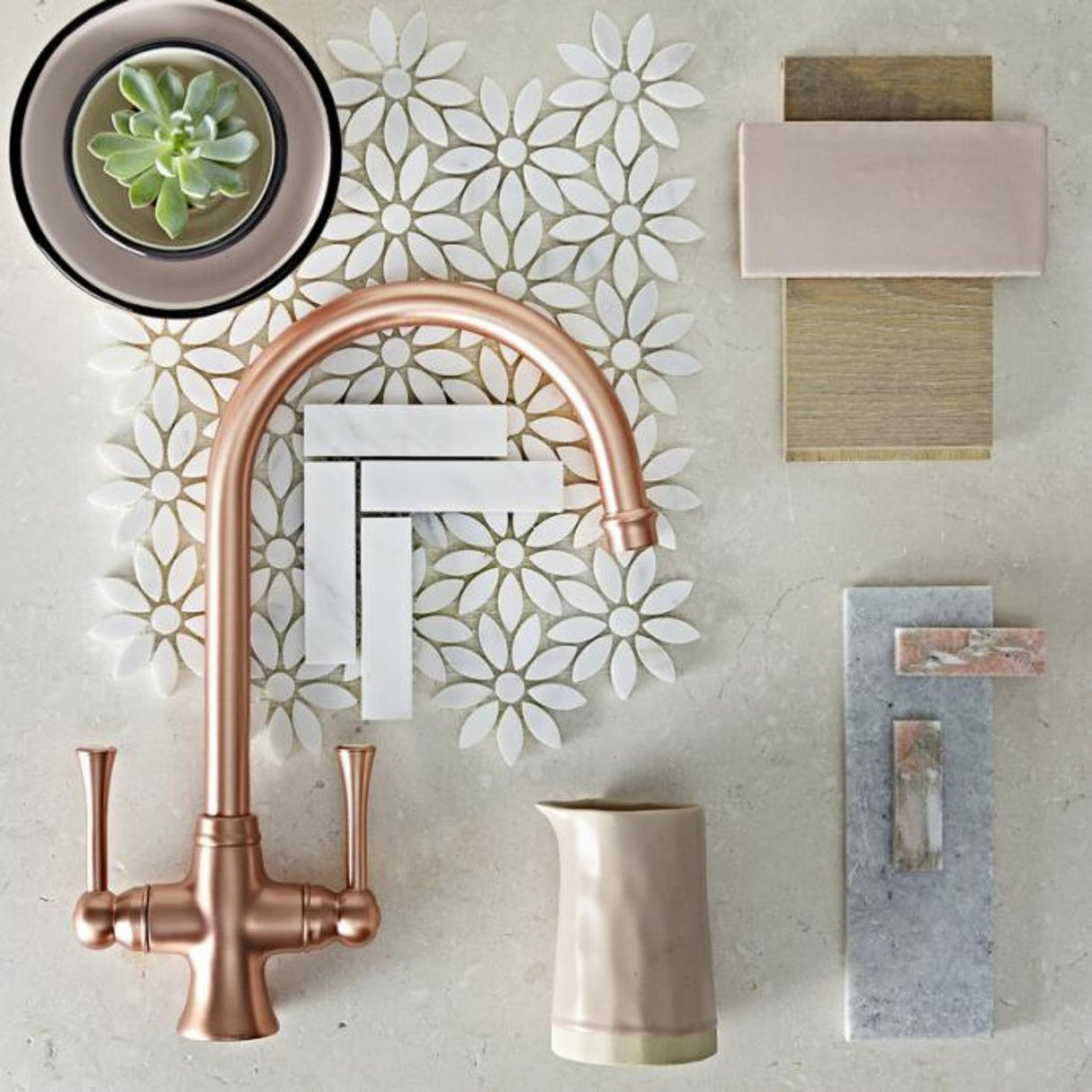 Rangemaster Estuary Mixer Tap With Dual Lever in Brass Brushed Copper Life Style