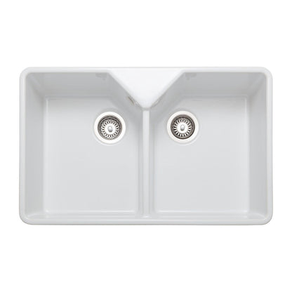 Rangemaster Farmhouse Belfast Mount Double Bowl Kitchen Sink For 800mm Cabinet in Granite White 56557710