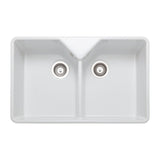 Rangemaster Farmhouse Belfast Mount Double Bowl Kitchen Sink for 800mm Cabinet in Granite White