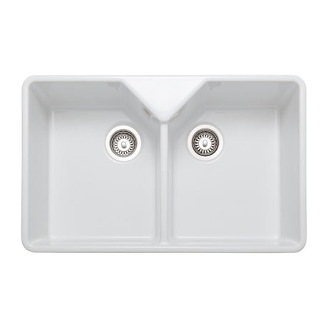 Rangemaster Farmhouse Belfast Mount Double Bowl Kitchen Sink for 800mm Cabinet in Granite White