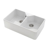 Rangemaster Farmhouse Belfast Mount Double Bowl Kitchen Sink for 800mm Cabinet in Granite White