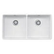 Rangemaster Farmhouse Belfast Mount Double Bowl with Kitchen Sink for 900mm Cabinet in Ceramic White