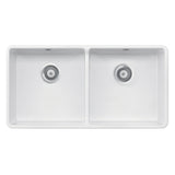 Rangemaster Farmhouse Belfast mount Double Bowl With Kitchen Sink For 900mm Cabinet in Ceramic White 56561790