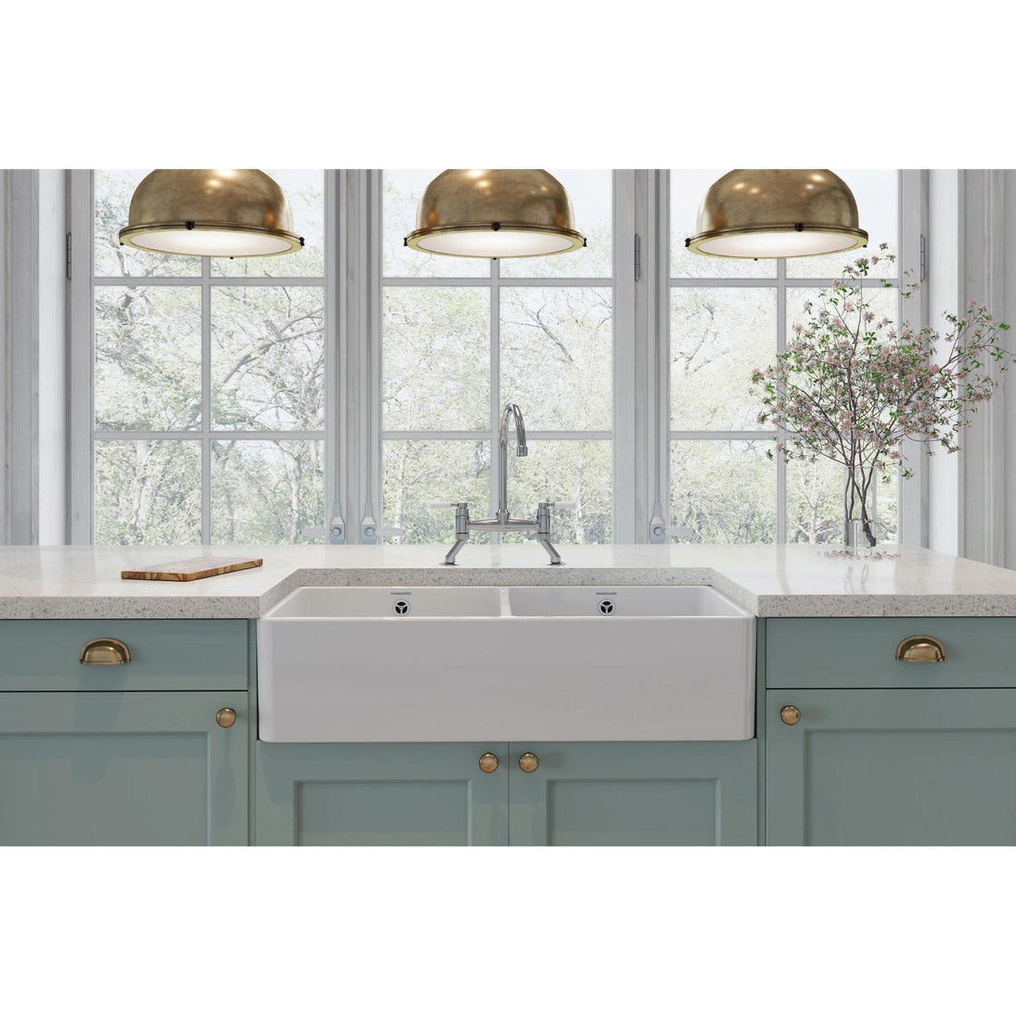 Rangemaster Farmhouse Belfast mount Double Bowl With Kitchen Sink For 900mm Cabinet in Ceramic White 56561790 Lifestyle 