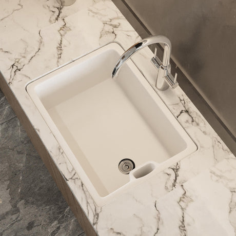 Rangemaster Farmhouse Undermount Single Bowl Kitchen Sink For 600mm Cabinet in Ceramic White Life Style