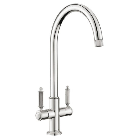 Rangemaster Hemlock C-Spout Kitchen Mixer Tap with Dual Knurled Lever Handle Polished Chrome