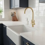 Rangemaster Hemlock C-Spout Kitchen Mixer Tap with Dual Knurled Lever Handle Polished Gold Life Style