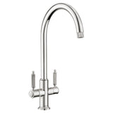 Rangemaster Hemlock C-Spout Mixer Tap Polished chrome With Dual Lever in Stainless Steel 56958200