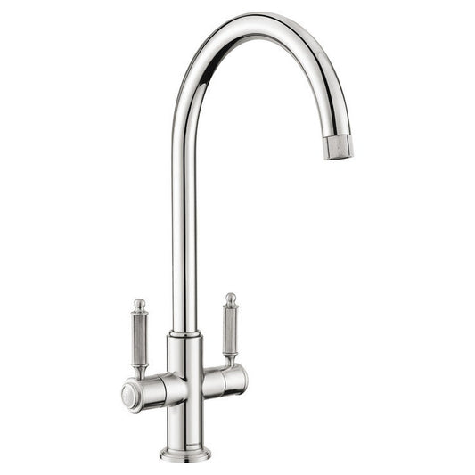 Rangemaster Hemlock C-Spout Mixer Tap Polished chrome With Dual Lever in Stainless Steel 56958200
