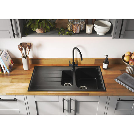 Rangemaster Hemlock C-Spout Mixer Tap With Dual Lever in Stainless Steel Lifestyle