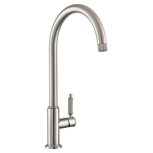 Rangemaster Hemlock C-Spout Mixer Tap With Single Lever Brushed Nickel 56958610