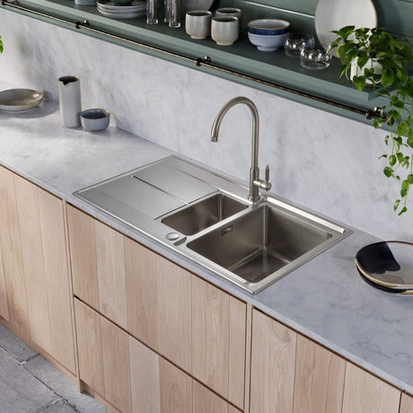 Rangemaster Hemlock C-Spout Mixer Tap with Single Lever Brushed NIckel Life Style