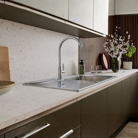 Rangemaster Hemlock C-Spout Mixer Tap with Single Lever Polished Chrome Life Style