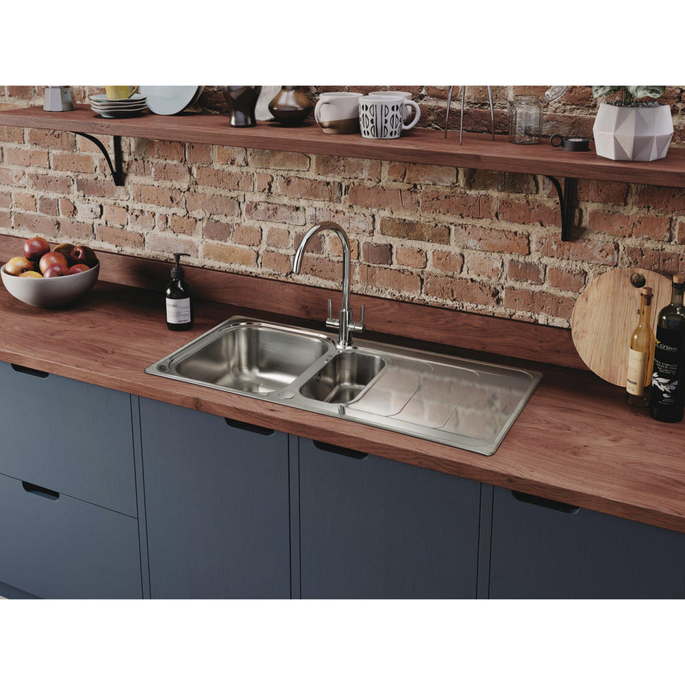 Rangemaster Houston Inset Mount One And Half Bowl Kitchen Sink For 600mm Cabinet in Stainless Steel Brushed 56560721 Lifestyle