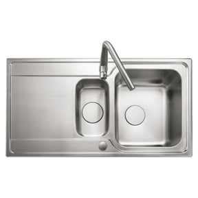 Rangemaster Iconica Inset Mount One and Half Bowl Kitchen Sink For 600mm Cabinet in Stainless Steel Front View