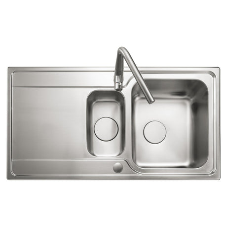 Rangemaster Iconica Inset Mount One and Half Bowl Kitchen Sink For 600mm Cabinet in Stainless Steel Front View
