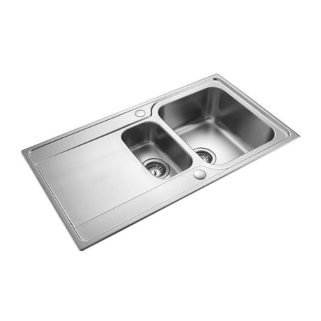 Rangemaster Iconica Inset Mount One and Half Bowl Kitchen Sink For 600mm Cabinet in Stainless Steel Side View