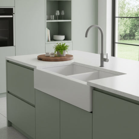 Rangemaster Igneous C-Spout Mixer Tap With Single Lever Mixer Tap Dove Grey Life Style