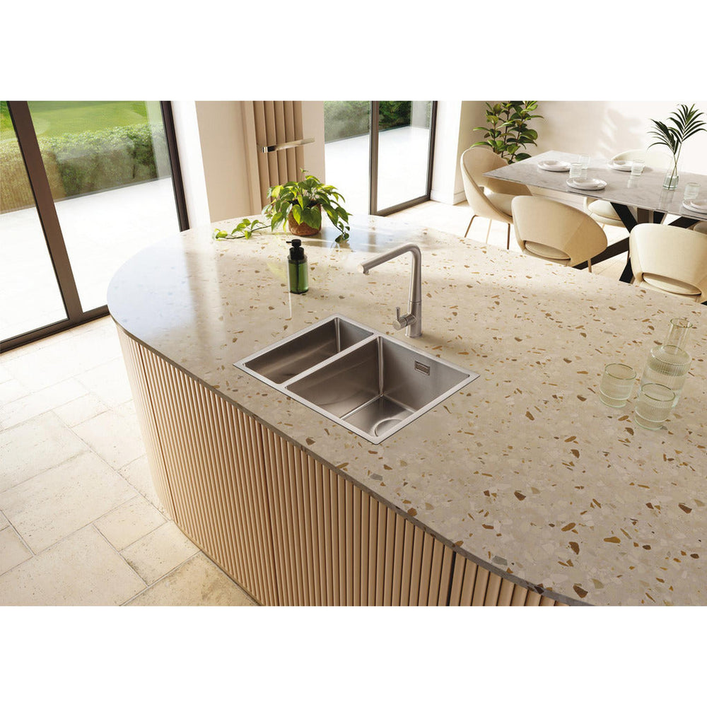 Rangemaster Kube Inset Mount One and Half Bowl Kitchen Sink For 600mm Cabinet in Stainless Steel Lifestyle