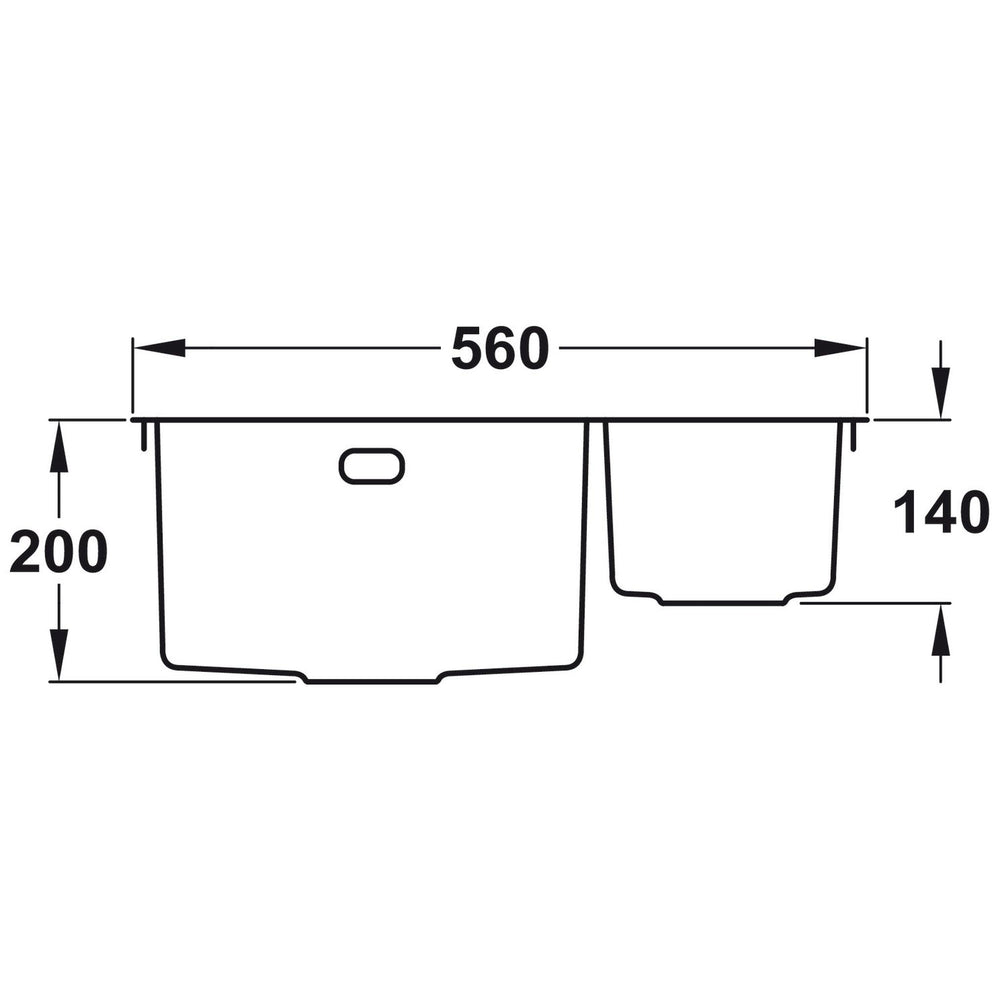 Rangemaster Kube Inset Mount One and Half Bowl Kitchen Sink For 600mm Cabinet in Stainless Steel Dimensions