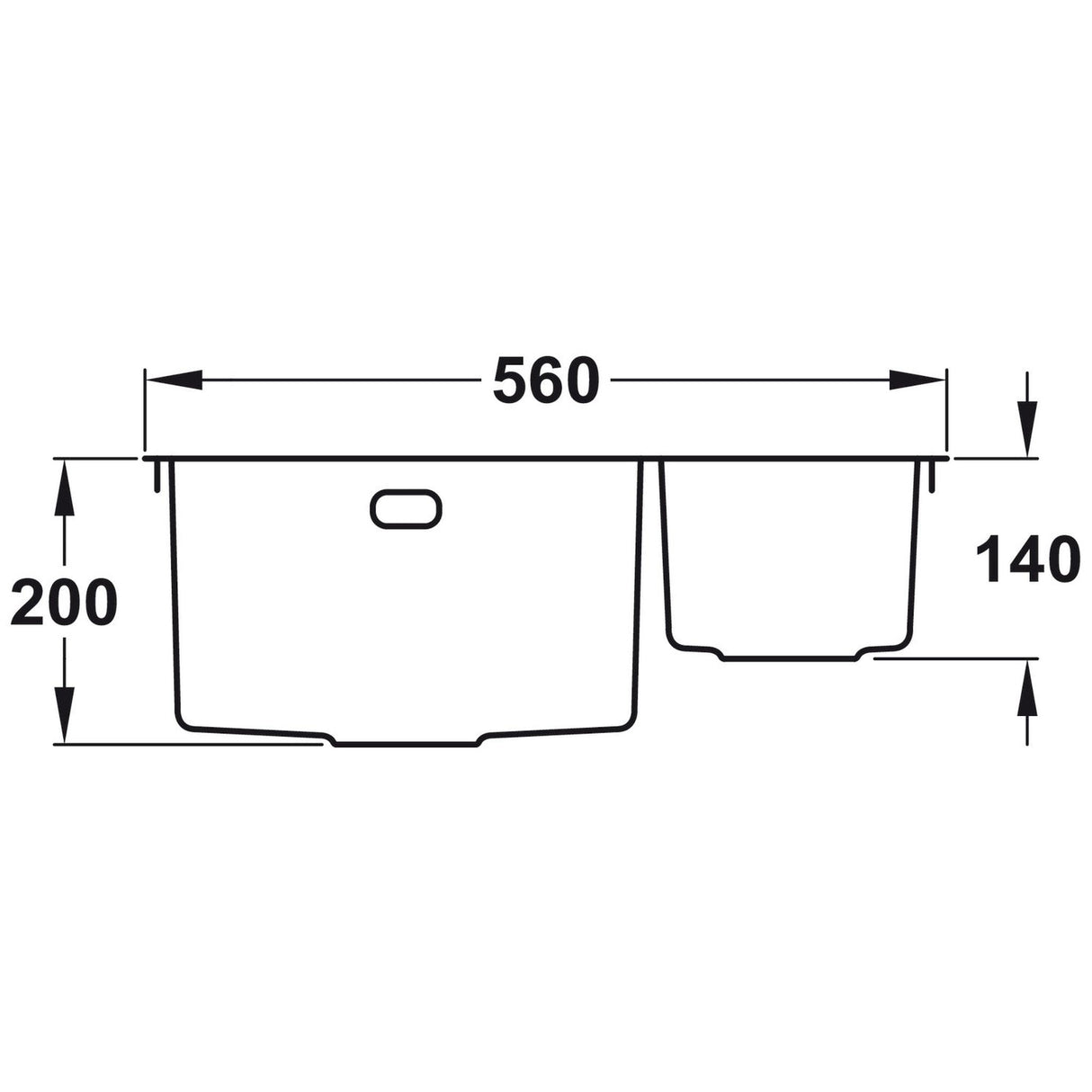 Rangemaster Kube Inset Mount One and Half Bowl Kitchen Sink For 600mm Cabinet in Stainless Steel Dimensions