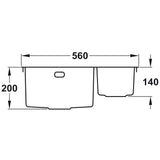 Rangemaster Kube Inset Mount One and Half Bowl Kitchen Sink For 600mm Cabinet in Stainless Steel Dimensions