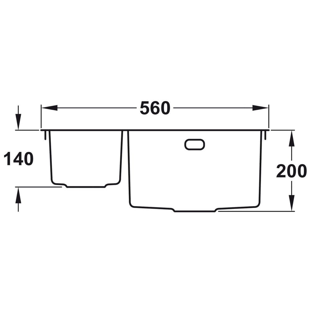 Rangemaster Kube Inset Mount One and Half Bowl Kitchen Sink For 600mm Cabinet in Stainless Steel Dimensions