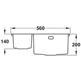 Rangemaster Kube Inset Mount One and Half Bowl Kitchen Sink For 600mm Cabinet in Stainless Steel Dimensions